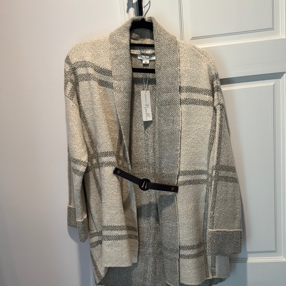 Plaid Open Front Cardigan with Belt